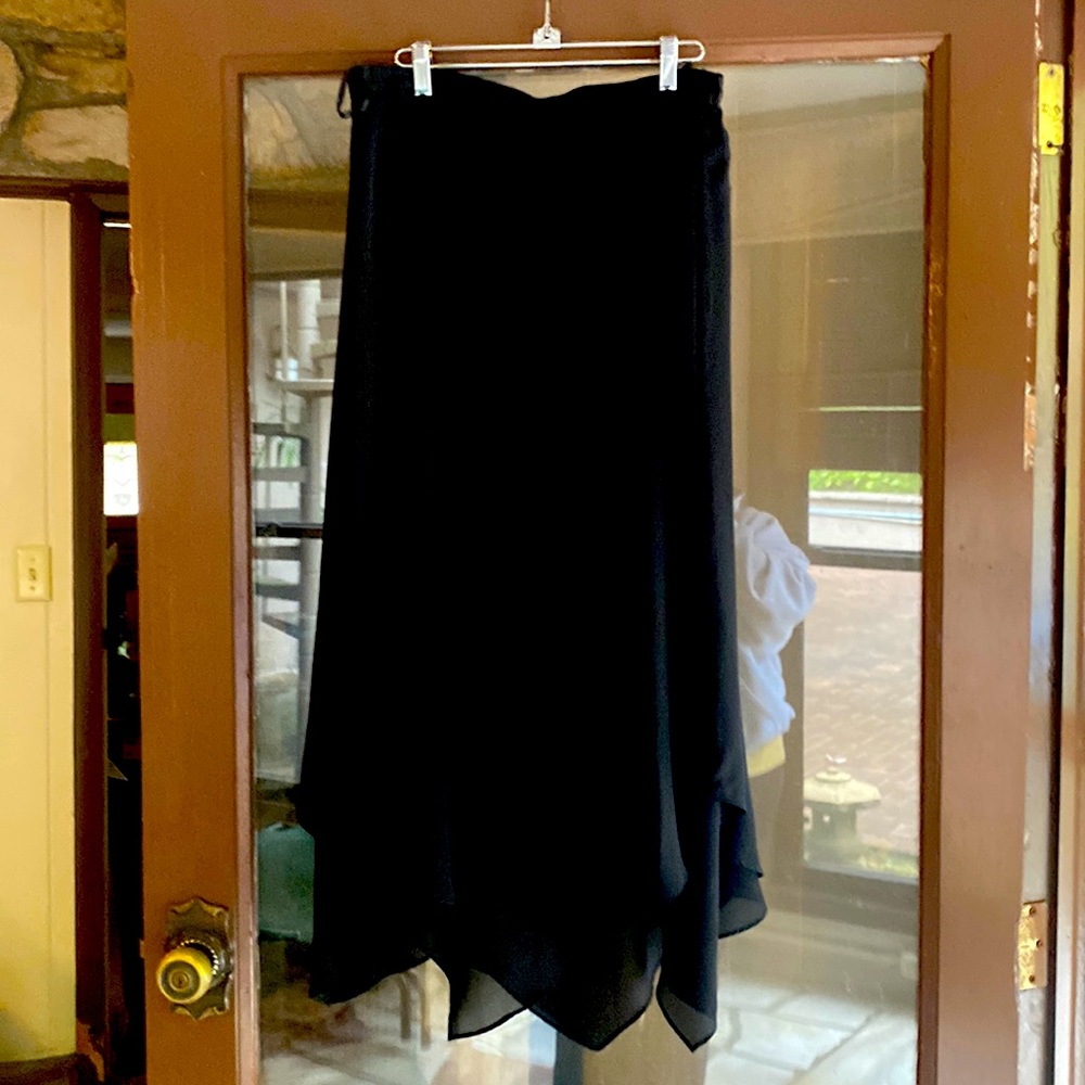 Ankle length layered chiffon skirt with asymmetrical hem. Size 12
